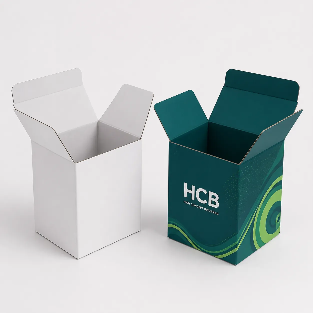 Premium magnetic closure gift boxes in white and teal branded colours. class=